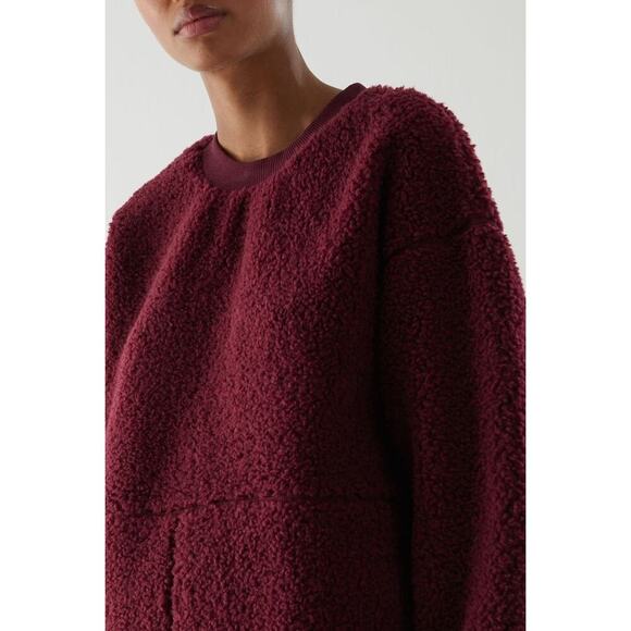 COS Oversized Teddy Fleece Sweatshirt Size XS Wool Blend Burgundy Crew Neck - Picture 5 of 13